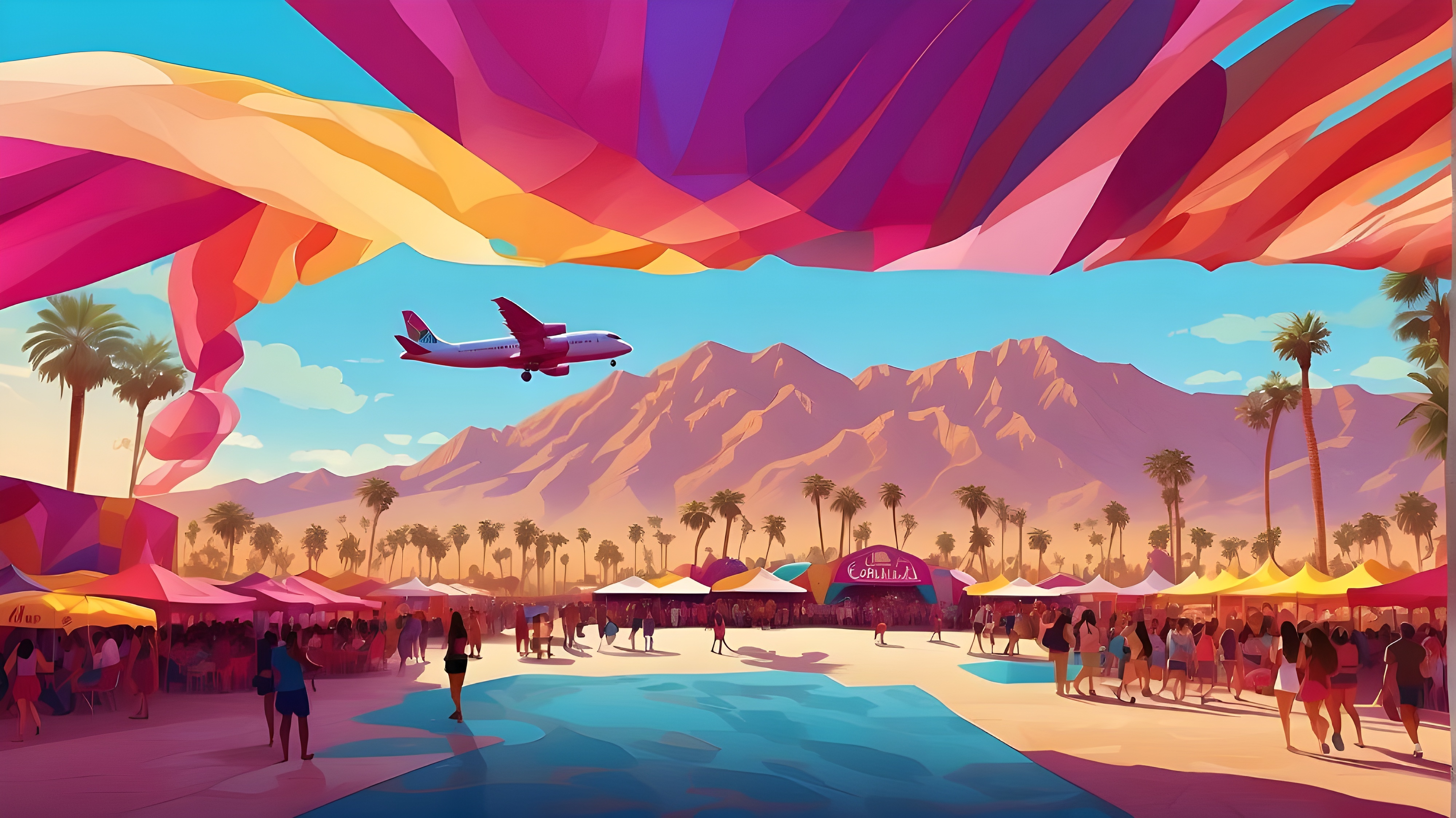 Coachella festival crowd at sunset